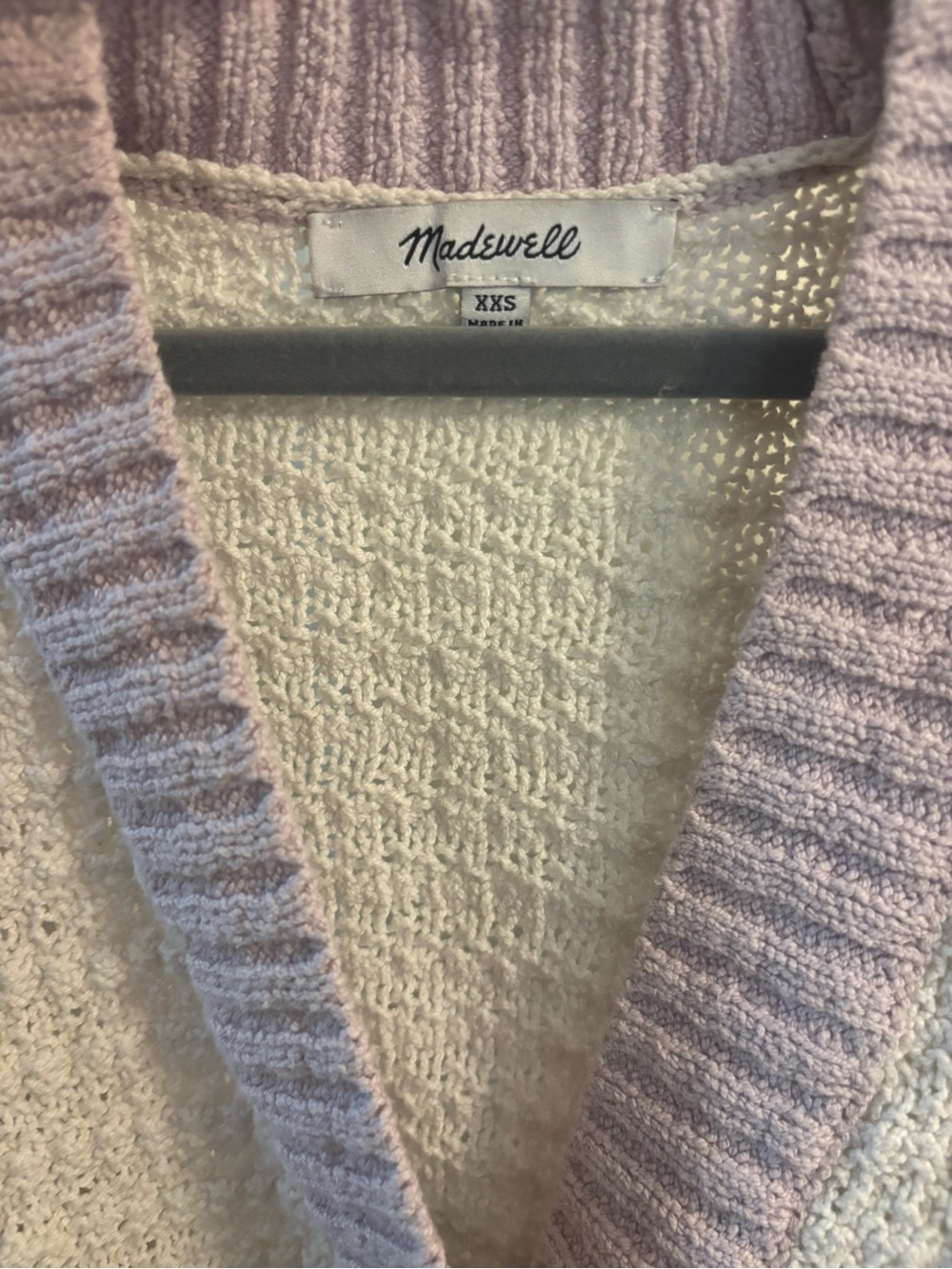 Madewell Madewell Seabrook Cardigan Sweater Cream with Lavender Trim - Picture 4 of 5